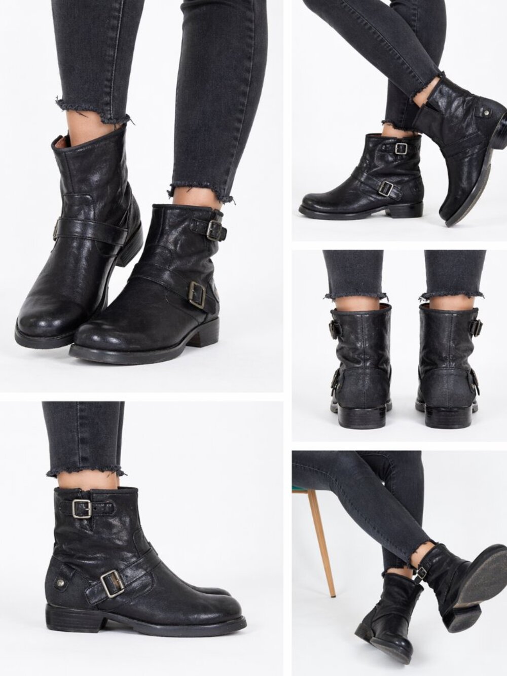 London Underground Y2K Grunge Moto Biker Boots Black Leather Buckle Women’s 10